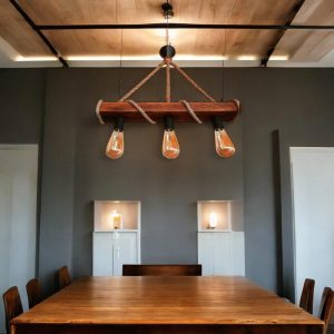 Rustic Wood Rope Pendant Light, Handmade Farmhouse Ceiling Lamp, Industrial Edison Bulb Chandelier, Natural Hanging Light Fixture