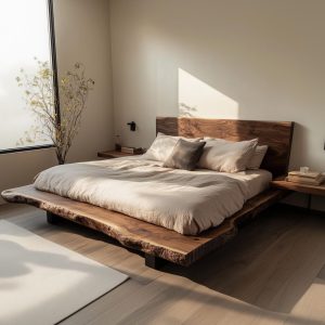 Live Edge Platform Bed Frame, Solid Wood Platform Bed, Wooden Bed Frame, Walnut Bed Frame