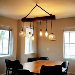 Rustic Wood Beam Chandelier, Handmade Log Pendant Light, Farmhouse Rope Ceiling Lamp, Natural Entryway or Dining Room Lighting