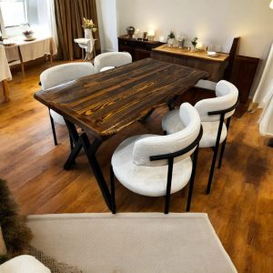 Rustic Live Edge Dining Table, Handmade Solid Wood Table with X Legs, Farmhouse Kitchen Table, Industrial Dining Room Table