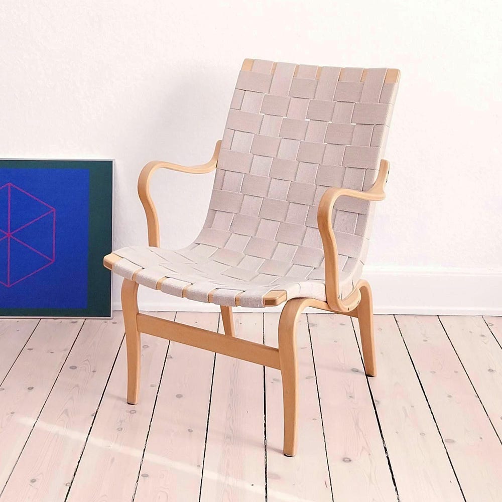 Bruno Mathsson chair, Scandinavian lounge chair wooden mid century accent chair sculptural, swedish livingroom furniture, mcm armchair vowen