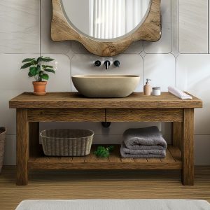 Wooden Rustic Style handmade bathroom vanity live edge solid wood cabinet sink table counter top farmhouse home decor furniture  handcrafted