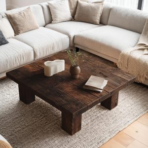 Reclaimed Rustic Square Wood Coffee Table Handmade Chestnut Wood Living Room Furniture Farmhouse Design Barnwood Coffee Table Gift for Women