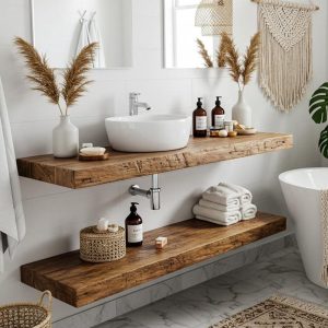 Handcrafted Rustic Bathroom Floating Vanity, Floating Shelf Vanity, Custom Natural Bathroom Sink Vanity, Country Style Farmhouse Counter Top