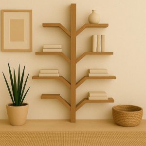 Tree Bookshelf – Modern Wooden Wall Shelf – Branch Style Minimalist Bookcase – Rustic Tree Decor