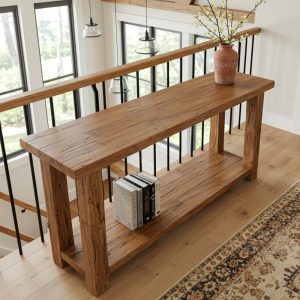 Reclaimed Wood Console Table with Shelf, Farmhouse Hallway Entryway Table Narrow, Customizable Handmade Sofa Table with Storage