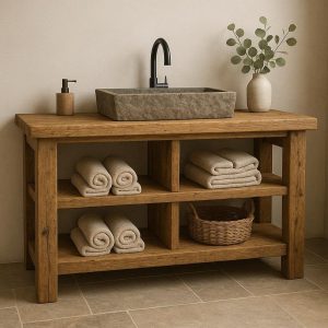 Rustic Wood Bathroom Vanity - Handmade Solid Wood Sink Stand - Reclaimed Wood Washbasin Table with Storage - Mother's Day Gifts