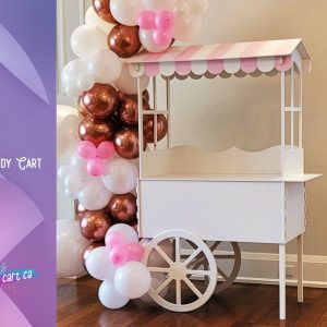 Candy Cart on Wheels, With Pink and Blue Roofs, Vendor Stand Decorations for Birthday Parties or Weddings
