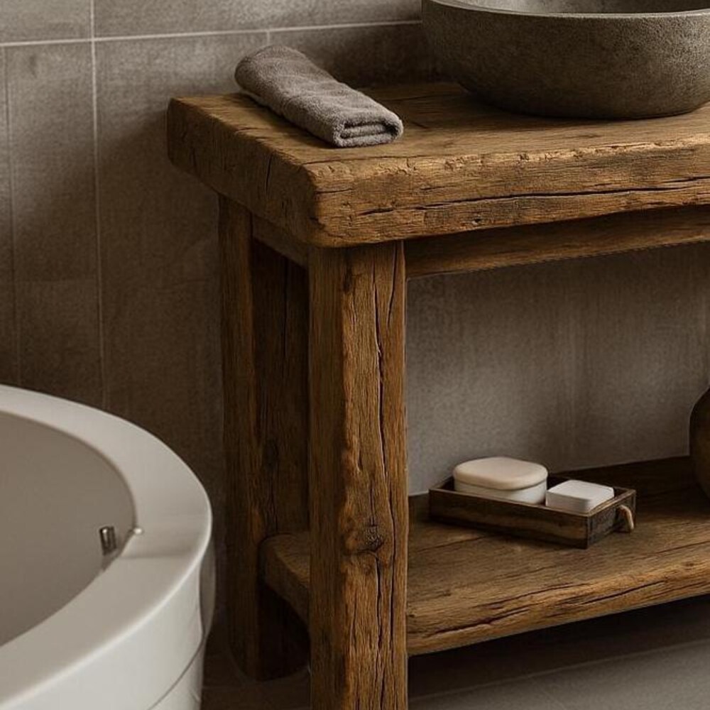 Wooden Rustic Style handmade bathroom vanity live edge solid wood cabinet sink table counter top farmhouse home decor furniture handcrafted - Image 2