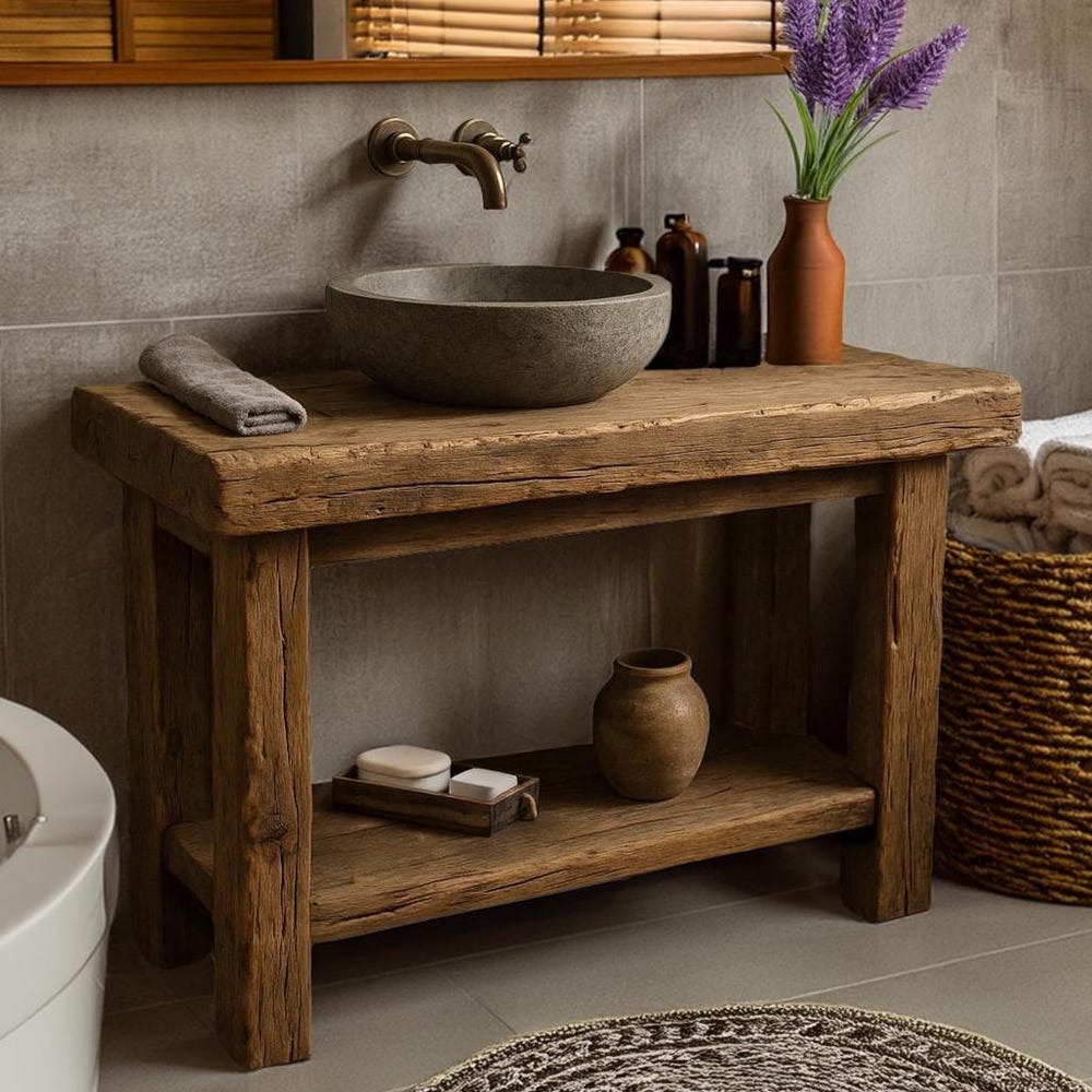 Wooden Rustic Style handmade bathroom vanity live edge solid wood cabinet sink table counter top farmhouse home decor furniture handcrafted - Image 4