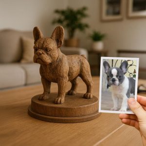 Custom Dog Portrait Wooden Statue – Personalized Pet Memorial Gift – Unique Dog Remembrance Art – Handcrafted Dog Painting Keepsake