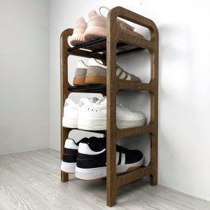 Wood Corner Shoe Rack for Small Spaces | Narrow Vertical Shoe Organizer for Entryway | Modern Shoe Storage Furniture