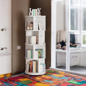 360 Rotating 4-Tier Bookshelf – Space-Saving -Stylish