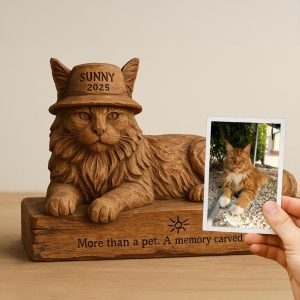 Custom Wooden Cat Memorial Statue – Personalized Pet Portrait Gift – Handcrafted Dog Remembrance Art – Pet Loss Keepsake Sculpture