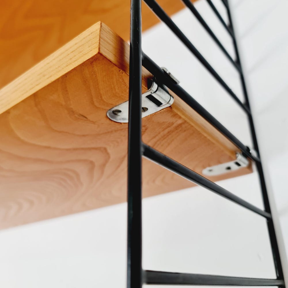 Wall-mounted original Swedish string shelf system, drawers, bookcase Ash wood by Nils & Kajsa Strinning, 1960s - Image 10