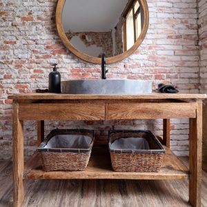 Wooden rustic bathroom vanity handmade farmhouse cabinet custom size sink vanity style vintage solid wood yellow brown dark red naturaltable