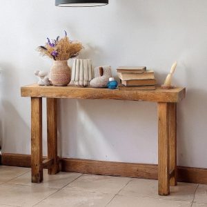 Solid Rustic Wooden Console Table – Custom Handcrafted Farmhouse Entryway Dresser – Small Live Edge Corner Bench Barn Wood Hallway Decor