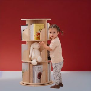 3-Tier 360 Rotating Bookshelf – Space-Saving Wooden Book Organizer