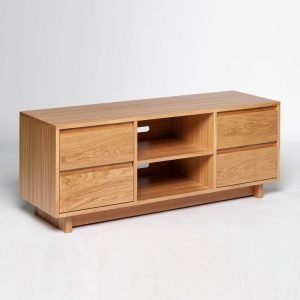 Oak TV Stand – Handmade Media Console with 4 Soft-Close Drawers – Custom Sizes Available – Modern Low Profile Design