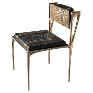 Devonshire Chair – Bronze Frame with Tailor-Made Woven Leather | Luxury Artisan Accent Chair from Istanbul, Accent Chairs,Home Living Decor