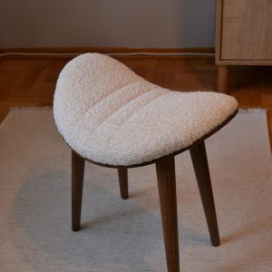 Pearl Upholstered Stool – Modern Beech Wood Accent Seat, Cozy Curved Design, Easy Assembly, Minimalist Home Decor