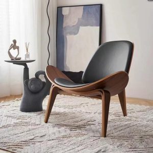 Hans Wegner Shell Chair – Walnut & Black | Mid-Century Modern Lounge Armchair | Scandinavian Designer Seating,Living room Chair, home decor