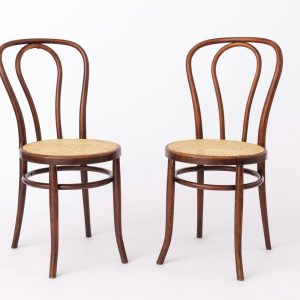 Set of 2 Vintage Bentwood Chairs – 1950s-1960s, Beech Wood, New Viennese Weaving, Mid-Century Dining Chairs