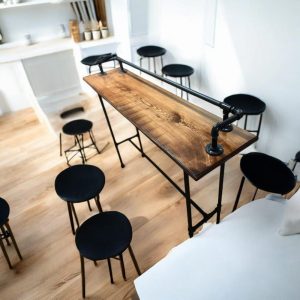 Drink Rail Sofa Wood Bar Table, Live Edge Walnut Bar Table, Home Theatre Entertainment Table, Reclaimed Wood Pub Table, Handmade Furniture