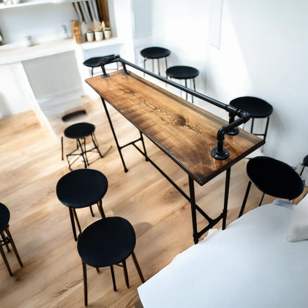 Drink Rail Sofa Wood Bar Table, Live Edge Walnut Bar Table, Home Theatre Entertainment Table, Reclaimed Wood Pub Table, Handmade Furniture