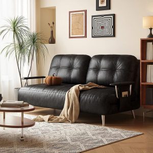 Single Seater Leather Sofa Bed | Black PU Leather Sofa Chair | Modern Armchair Bed | Small Space Sleeper |Contemporary Living Room Furniture