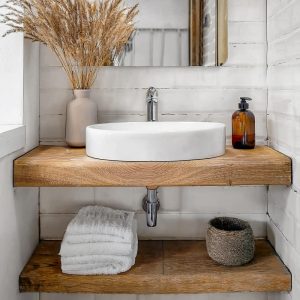 Wooden Rustic Live Edge Bathroom Vanity – Handcrafted Solid Floating Shelf – Custom Farmhouse  Single or Double Sinks – Unique Small Vanity