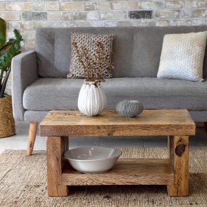 Custom Handmade Rustic Wooden Coffee Table - Farmhouse Style natural Live Edge Reclaimed Handcrafted solid rectangular wood table home decor