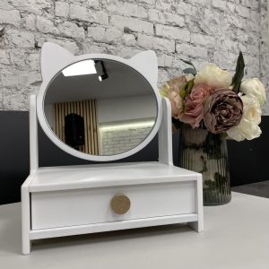 Cat Wooden Vanity Table Mirror Set for Kids,  Children's Dressing Table with Drawer, GIFT for Girls,  Pretend Play Toddler Furniture