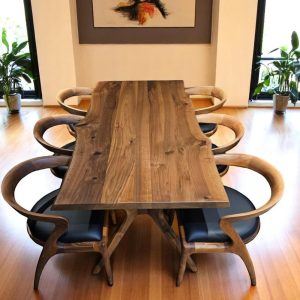 Live Edge Dining Table Walnut Wood - Handcrafted Modern Kitchen & Dining Room Table