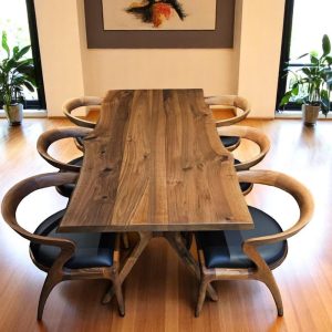 Live Edge Dining Table Walnut Wood - Handcrafted Modern Kitchen & Dining Room Table