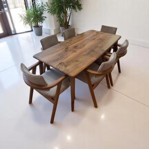 Modern Wood Dining Table - Handcrafted Walnut Live Edge Kitchen Table, Durable & Stylish Wood Table for Dining Room