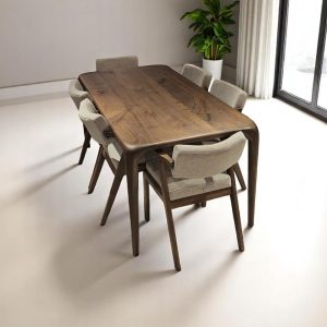 Modern Walnut Wood Dining Table - Handcrafted Solid Wood Kitchen Table, Stylish Contemporary Design, Durable & Elegant