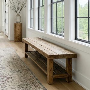 Entryway Bench, Rustic Reclaimed Wood, Handcrafted Solid Chestnut Wood, Farmhouse Hallway Shoe Rack Bench/Seating,Garden Plant Bench