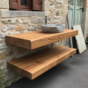 Custom Rustic Bathroom Floating Vanity with Reclaimed Wood, Custom Natural Bathroom Sink Vanity, Live Edge Shelf Vanity, Gift for Her