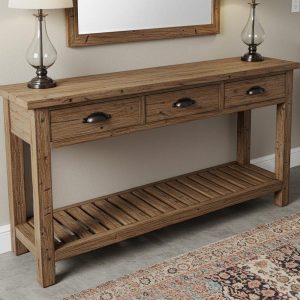 Reclaimed Wood Console Table with Shelf, Farmhouse Hallway Entryway Table Narrow, Customizable Handmade Sofa Table with Storage
