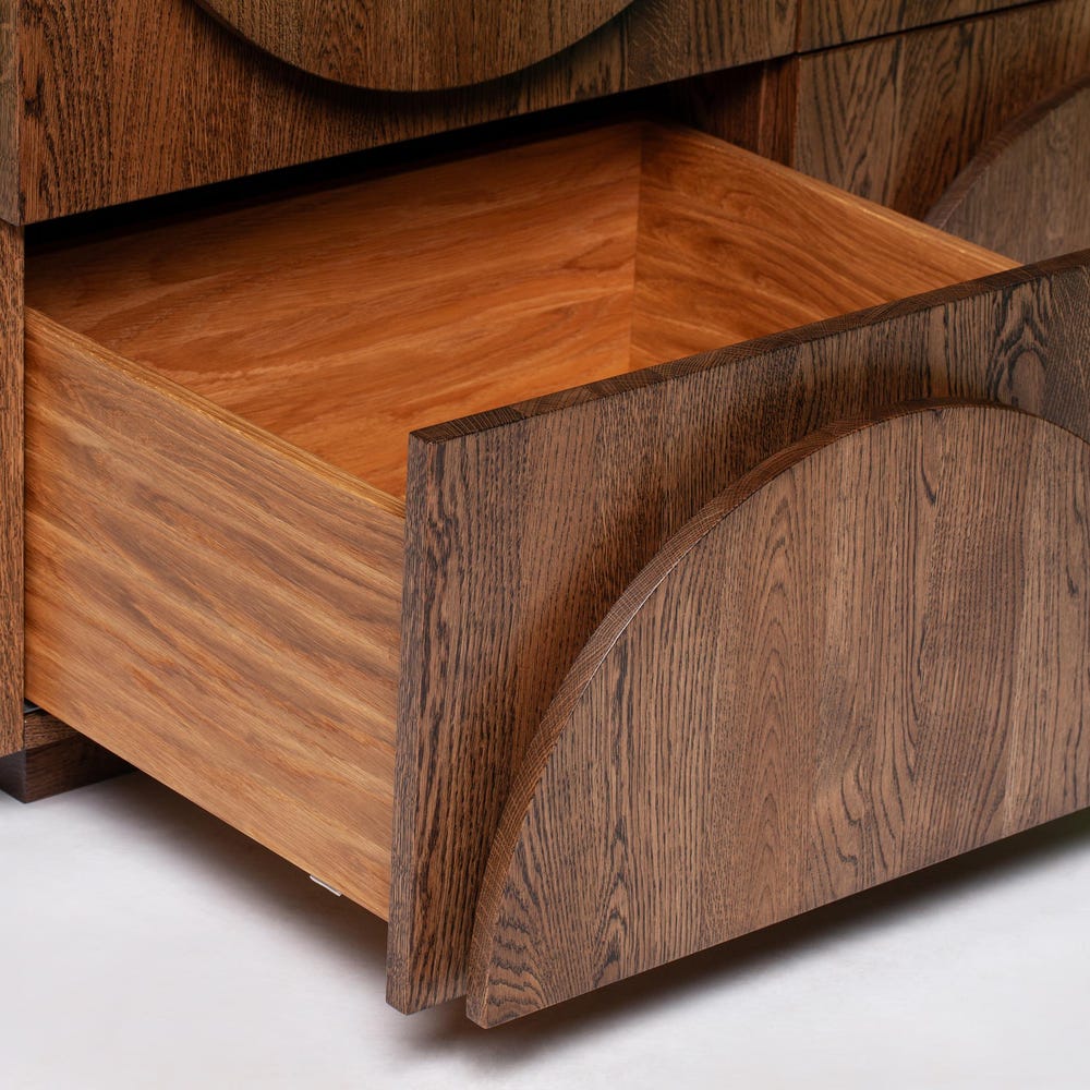 Handcrafted Modern Wood Dresser - Solid Oak Storage Cabinet with Geometric Carved Front - Mid-Century Chest of Drawers - Image 8