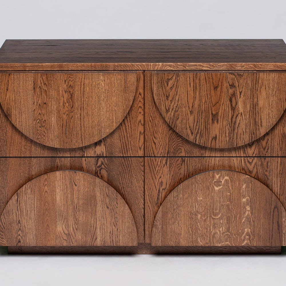 Handcrafted Modern Wood Dresser - Solid Oak Storage Cabinet with Geometric Carved Front - Mid-Century Chest of Drawers - Image 2