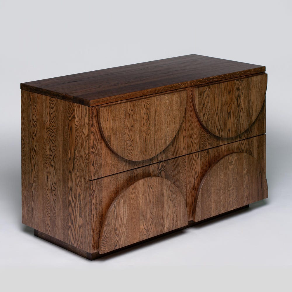 Handcrafted Modern Wood Dresser - Solid Oak Storage Cabinet with Geometric Carved Front - Mid-Century Chest of Drawers
