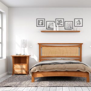 Solid Wood Coastal Bed Frame with Slatted Headboard – Handmade Platform Bed in Full, Queen, or King Size "Seaside Bed"