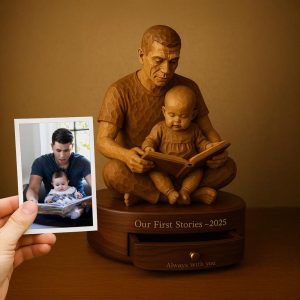Custom Family Love Sculpture – Handmade Wooden Carving – Personalized Gift for Parents, Mom, or Dad