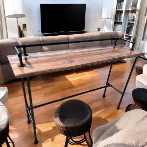 Wooden Long Bar Table, Sofa Bar Table, Industrial Bar Table, Entrance Hall Table, Natural Live Edge Furniture, Custom Sizes and Finishes