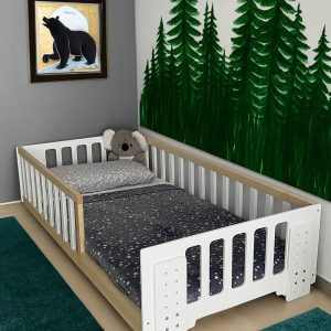 Adjustable Toddler and Kids Bed | Wooden Floor Bed with 6 Height Modifications | Modern Montessori-Inspired Style | Bed for Growing Children