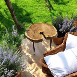 Live Edge Wood Side Table with Hairpin Leg, Natural Tree Slab End Table, Handmade Rustic Nightstand, Small Wood Accent Table for Living Room