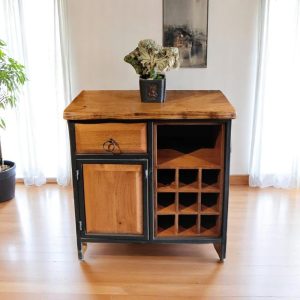 Wood Wine Rack Kitchen Cabinet Shelf | Walnut Wood Mini Wine Bar & Liquor Storage Sideboard