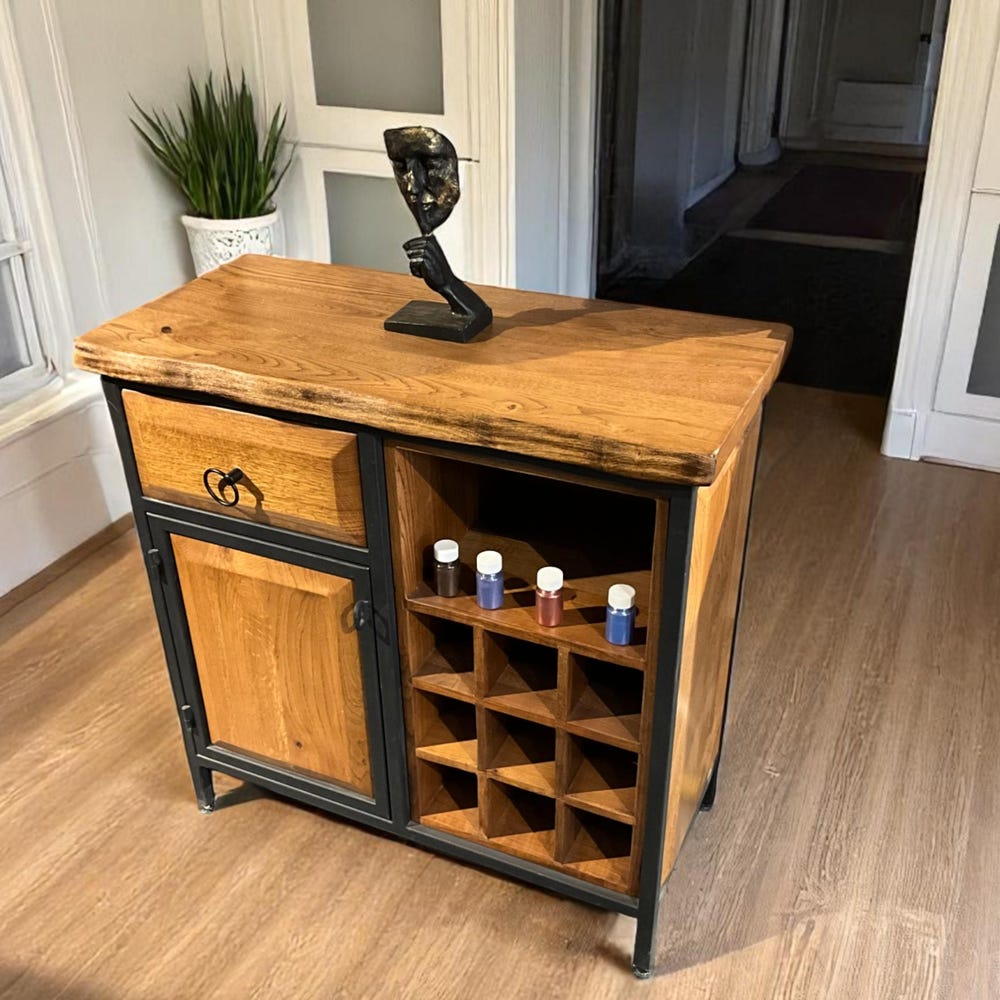 Wood Wine Rack Kitchen Cabinet Shelf | Walnut Wood Mini Wine Bar & Liquor Storage Sideboard - Image 6